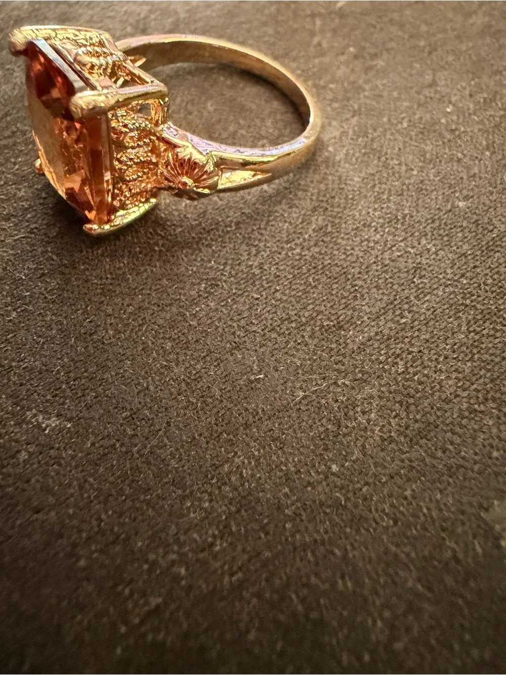 Gold-Plated Ring with Rectangular Amber Stone - Elegant Women's Jewelry